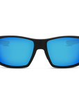 Peppers Whaler sunglasses in Matte Black Frame with Blue Diamond Mirror Lens, front view on white