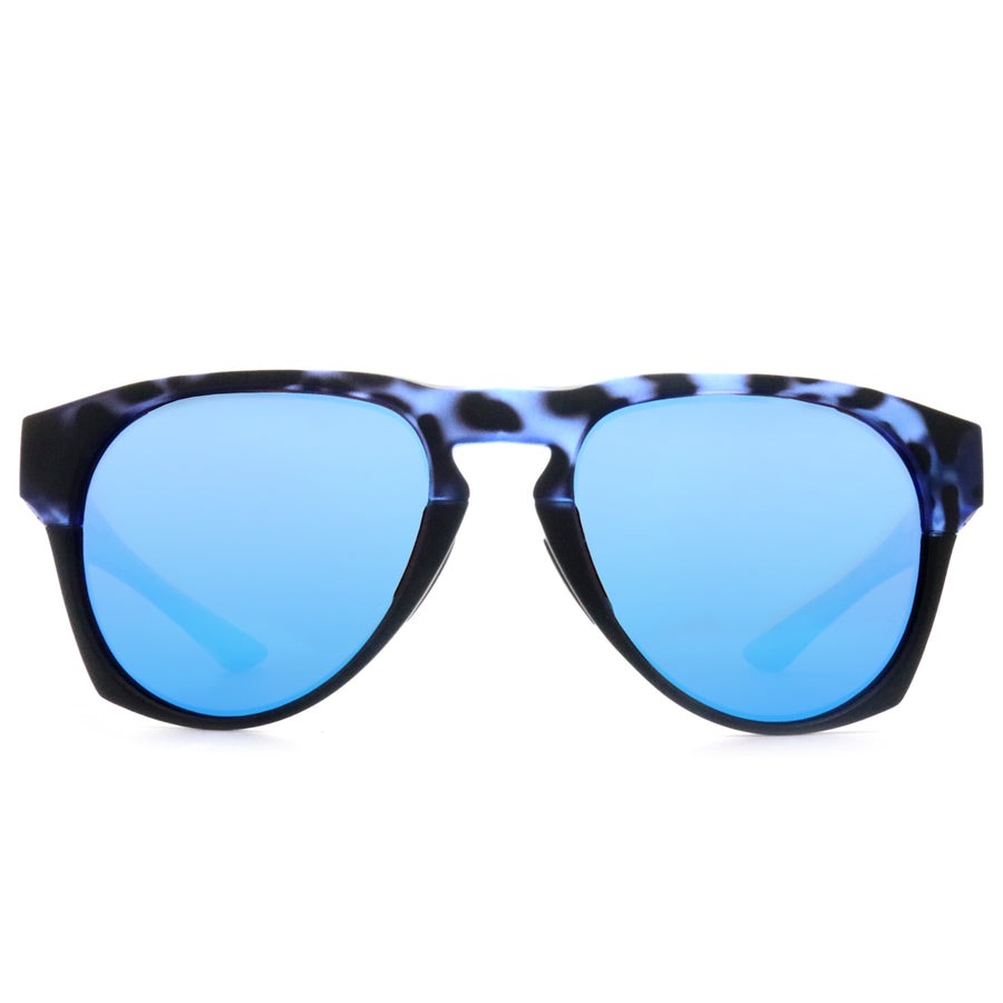 Mojo sunglasses Blue tortoise accents with black arms blue mirror lens