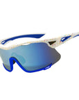 shreddator sunglasses white platter paint with blue mirror 