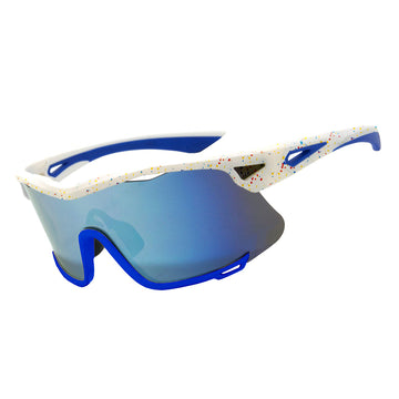 shreddator sunglasses white platter paint with blue mirror 