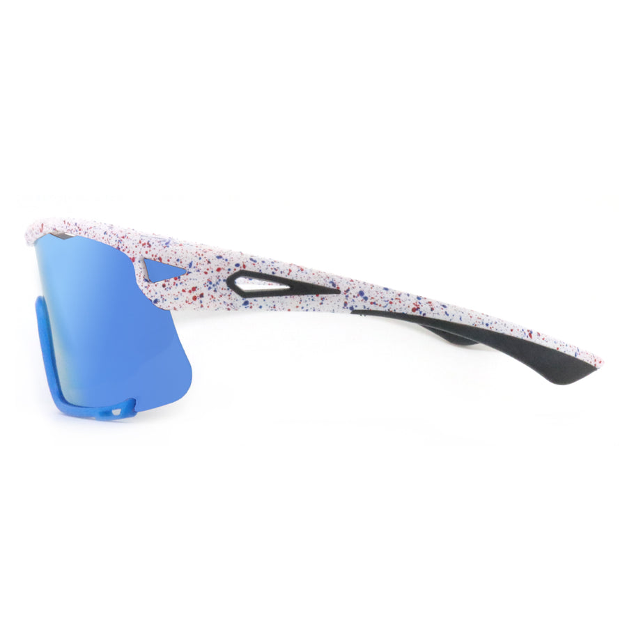 shreddator sunglasses white splatter paint with blue mirror