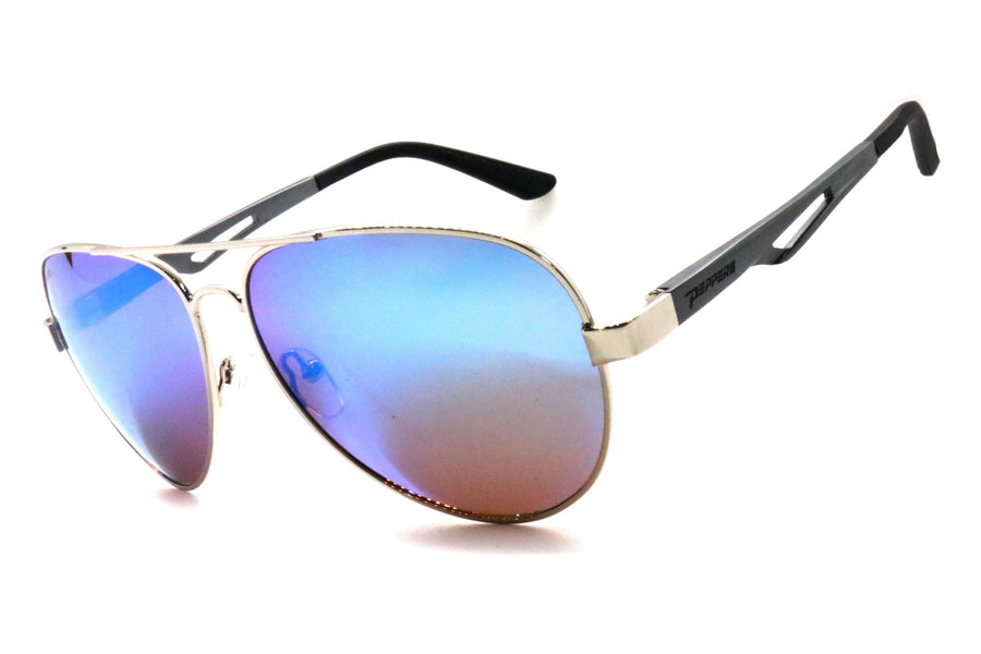 Birddog Sunglasses Shiny Silver with Brown Polarized Ice Blue Mirror
