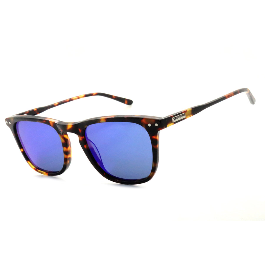 Bayside Sunglasses Shiny Tortoise with Smoke Polarized Diamond Blue Mirror
