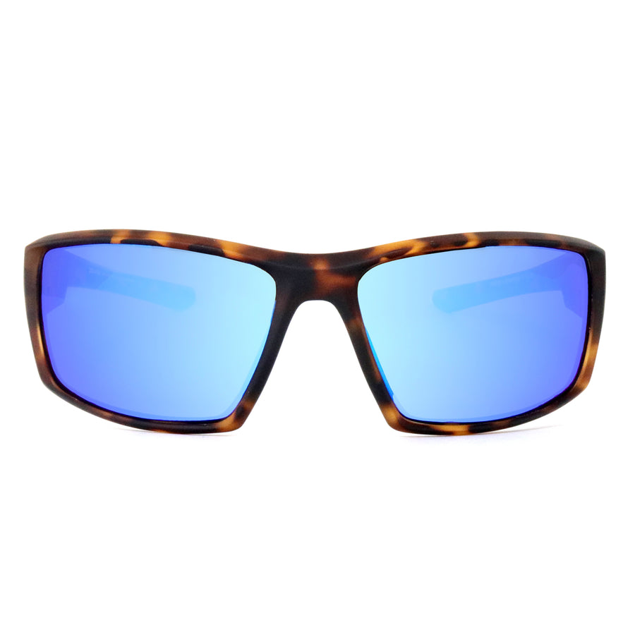 Downforce sunglasses Rubberized matte tortoise with blue mirror