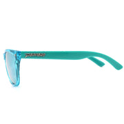 spitfire sunglasses crystal aqua shiny aqua temples with brown polarized ice blue mirror lens